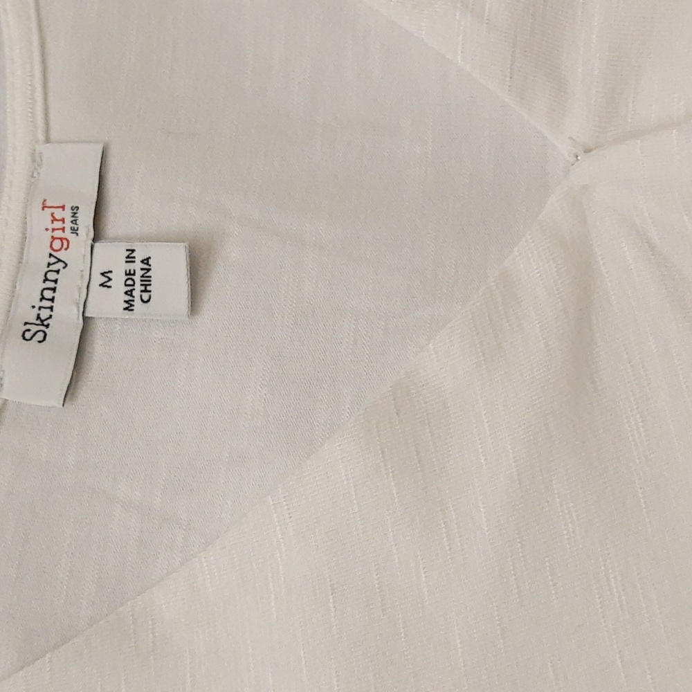 Skinnygirl Carrie Twist-Front Peplum Top Slub Knit Coastal Flowy, Ivory, Size M - Picture 6 of 16